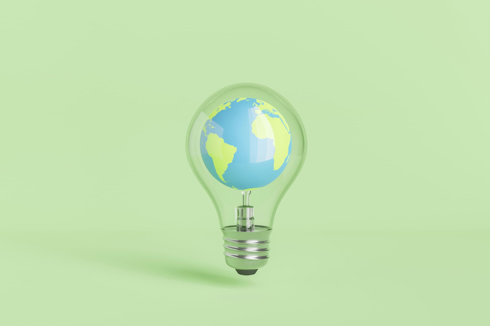 Graphical depiction of planet Earth inside a lightbulb.