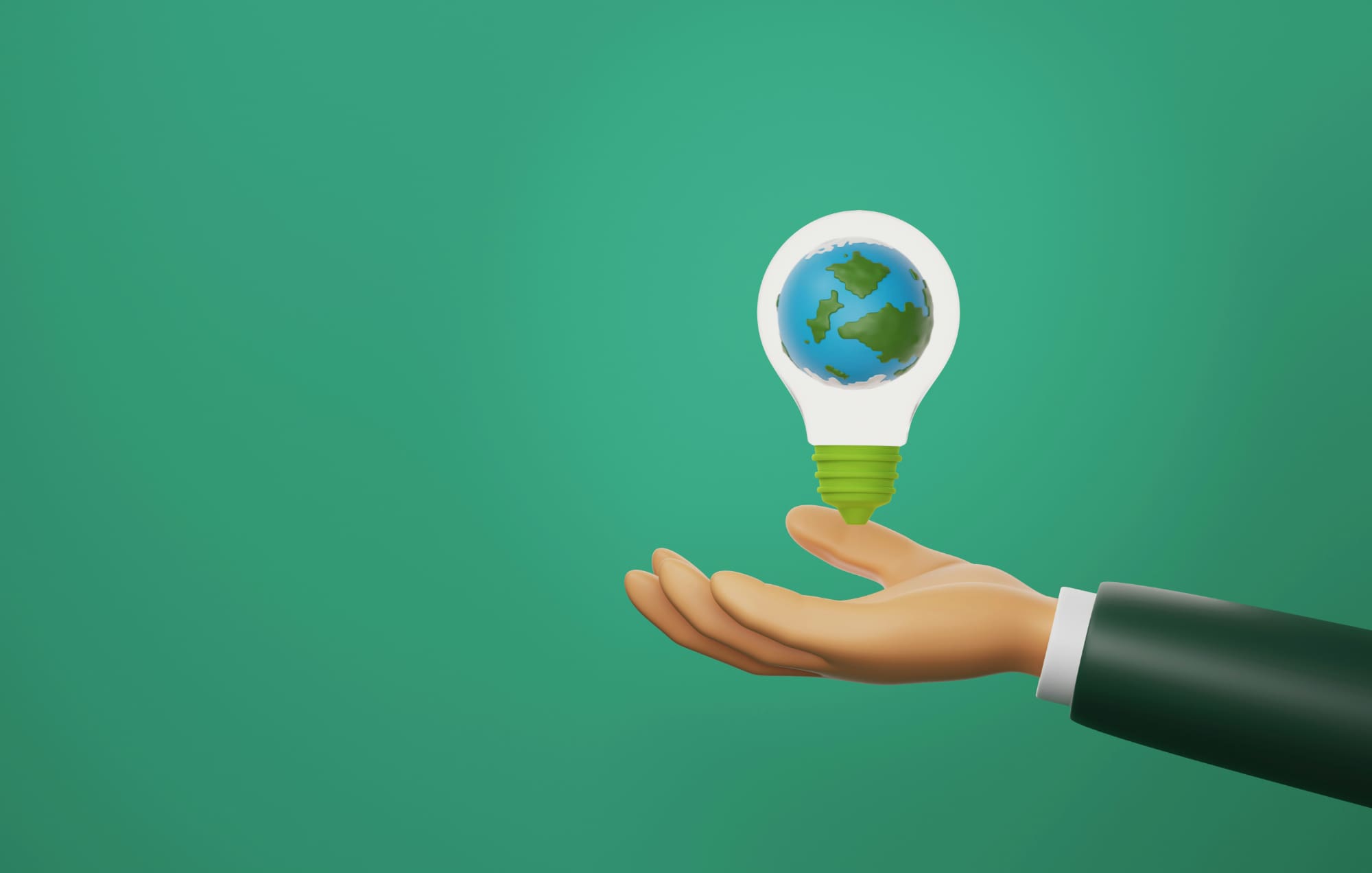 Animated image of a hand holding up a lightbulb with planet Earth inside it.