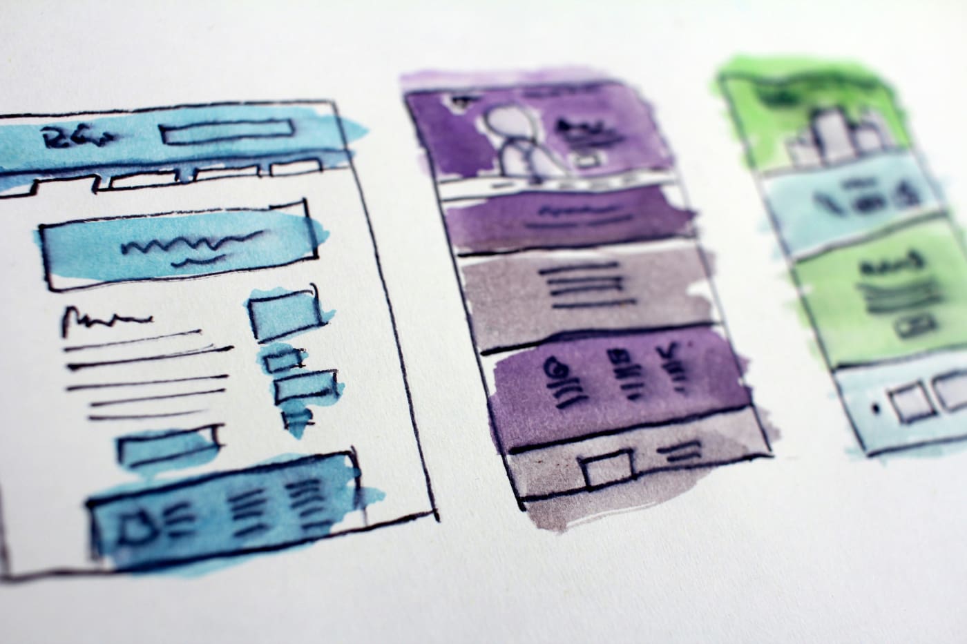 Colorful sketches of an email workflow.