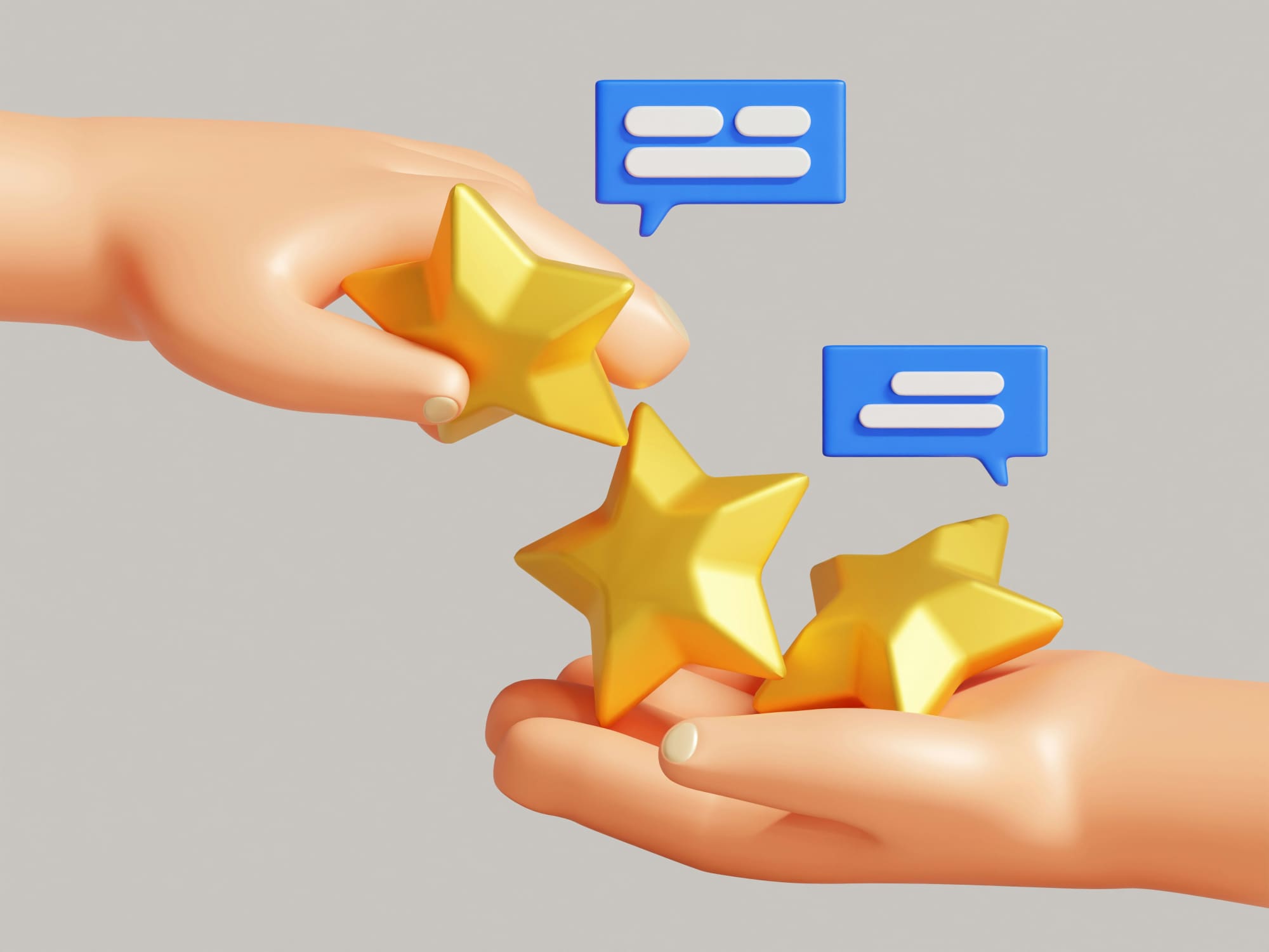 Animated image of one hand handing a gold star to a hand already holding two gold stars.